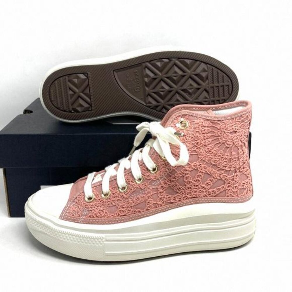Converse Chuck Move Platform Sneaker Women's Crocheted A03951C Pink High Cotton - Picture 5 of 12
